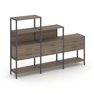 Трехсекционный стеллаж четырех/трех/двухярусный с ящиками