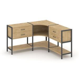 Трехсекционный угловой стеллаж двухярусный с ящиками