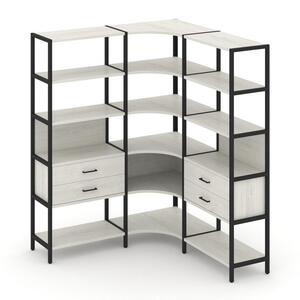 Трехсекционный угловой стеллаж пятиярусный с ящиками
