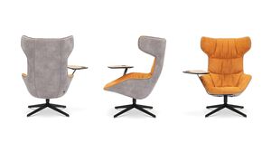 Кресло на крестовине со столиком справа, мягкое