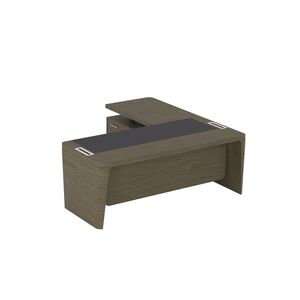 Стол для руководителя левый с кожаным бюваром, приставкой на большой тумбе и фронтальной панелью