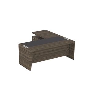 Стол для руководителя левый с кожаным бюваром, приставкой на большой тумбе и фронтальной панелью