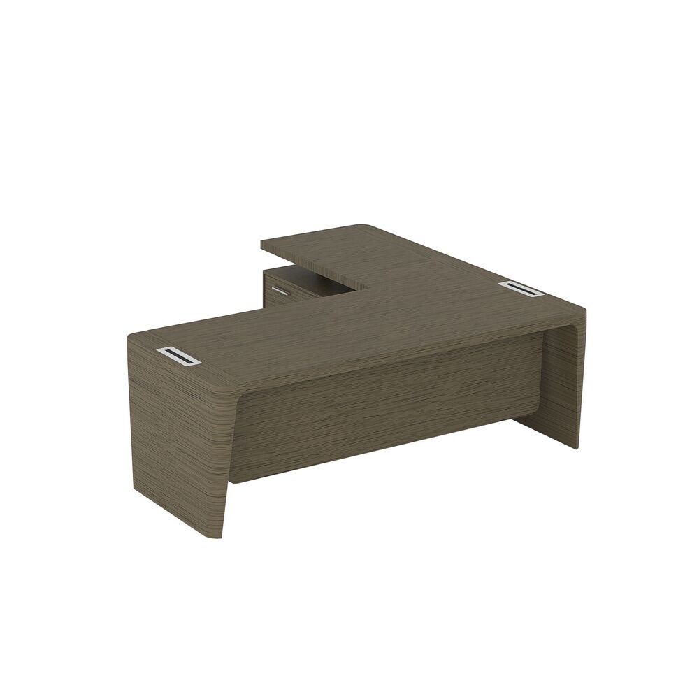 Стол для руководителя левый с приставкой на большой тумбе и фронтальной панелью