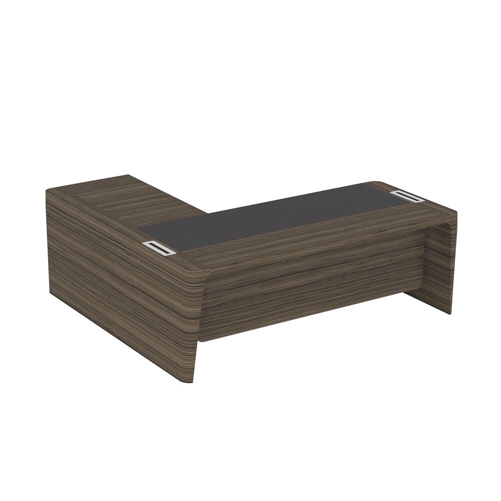 Стол для руководителя правый с кожаным бюваром, приставкой на большой тумбе и фронтальной панелью