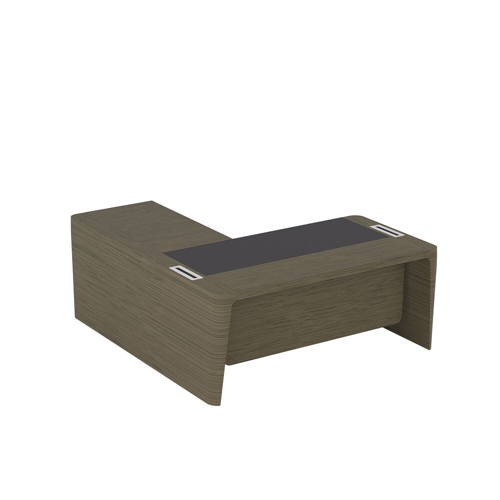 Стол для руководителя правый с кожаным бюваром, приставкой на малой тумбе и фронтальной панелью