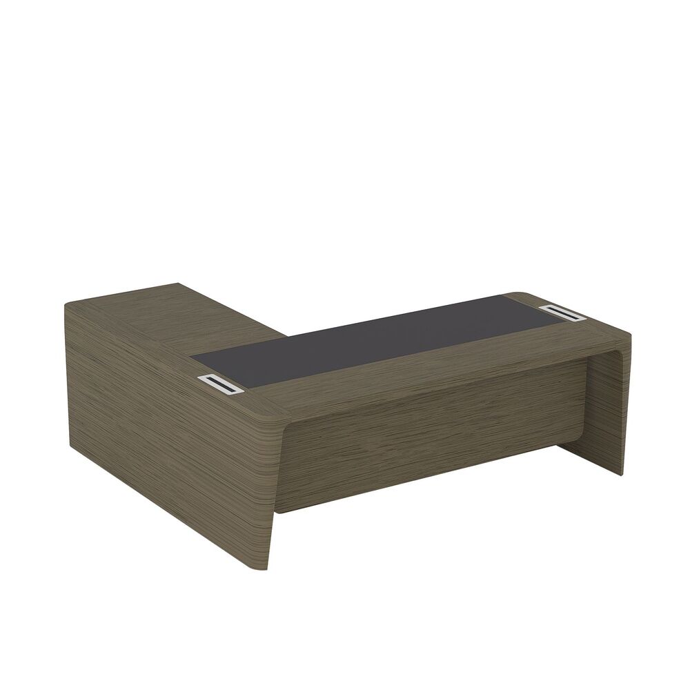 Стол для руководителя правый с кожаным бюваром, приставкой на малой тумбе и фронтальной панелью