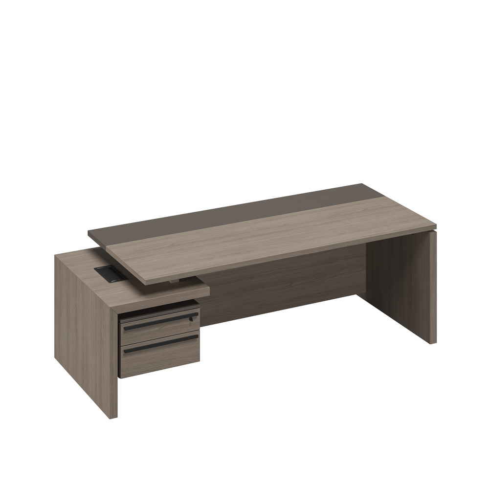 Стол руководителя с тумбой подвесной 2-ящичной с замком левый